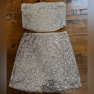 Elegant Sequin Two-Piece stretchy SKORT Set